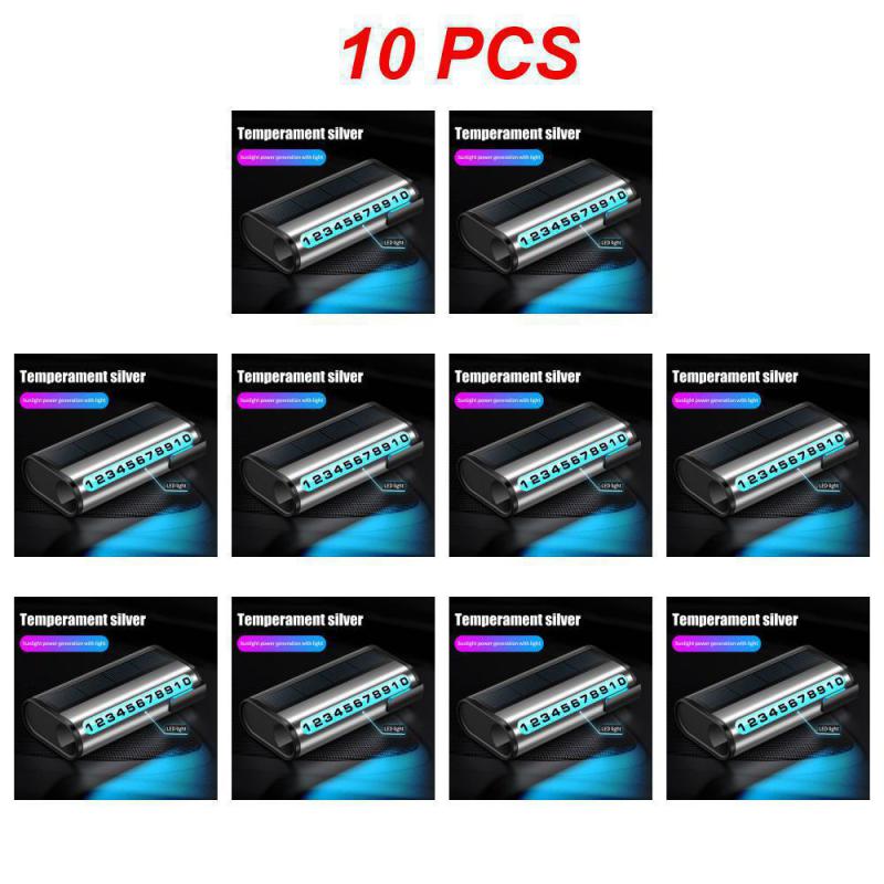 1~10 SZT Samochodowa Tablica z Numerem Parkowania Luminous Auto Karta Parkingowa Ładowanie Solarne Tymczasowy Postój Karta z Numerem Telefonu Do Dekoracji Samochodu