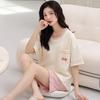 Pajamas Women'S Pure Cotton Short-Sleeved Shorts Student Cartoon Pullover Cotton Korean Version Women'S Loungewear