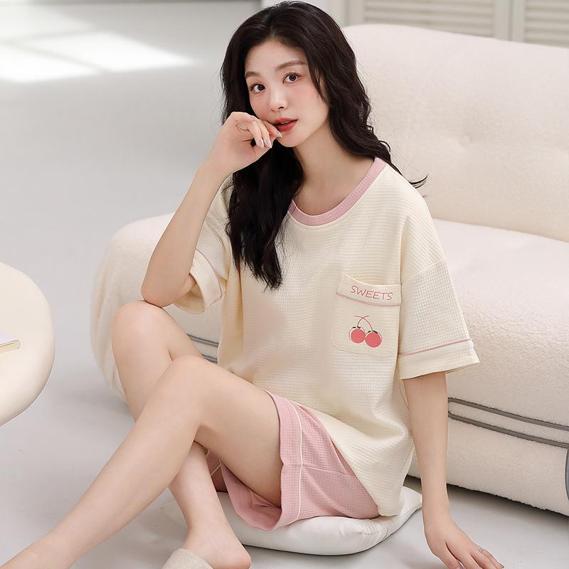Pajamas Women'S Pure Cotton Short-Sleeved Shorts Student Cartoon Pullover Cotton Korean Version Women'S Loungewear