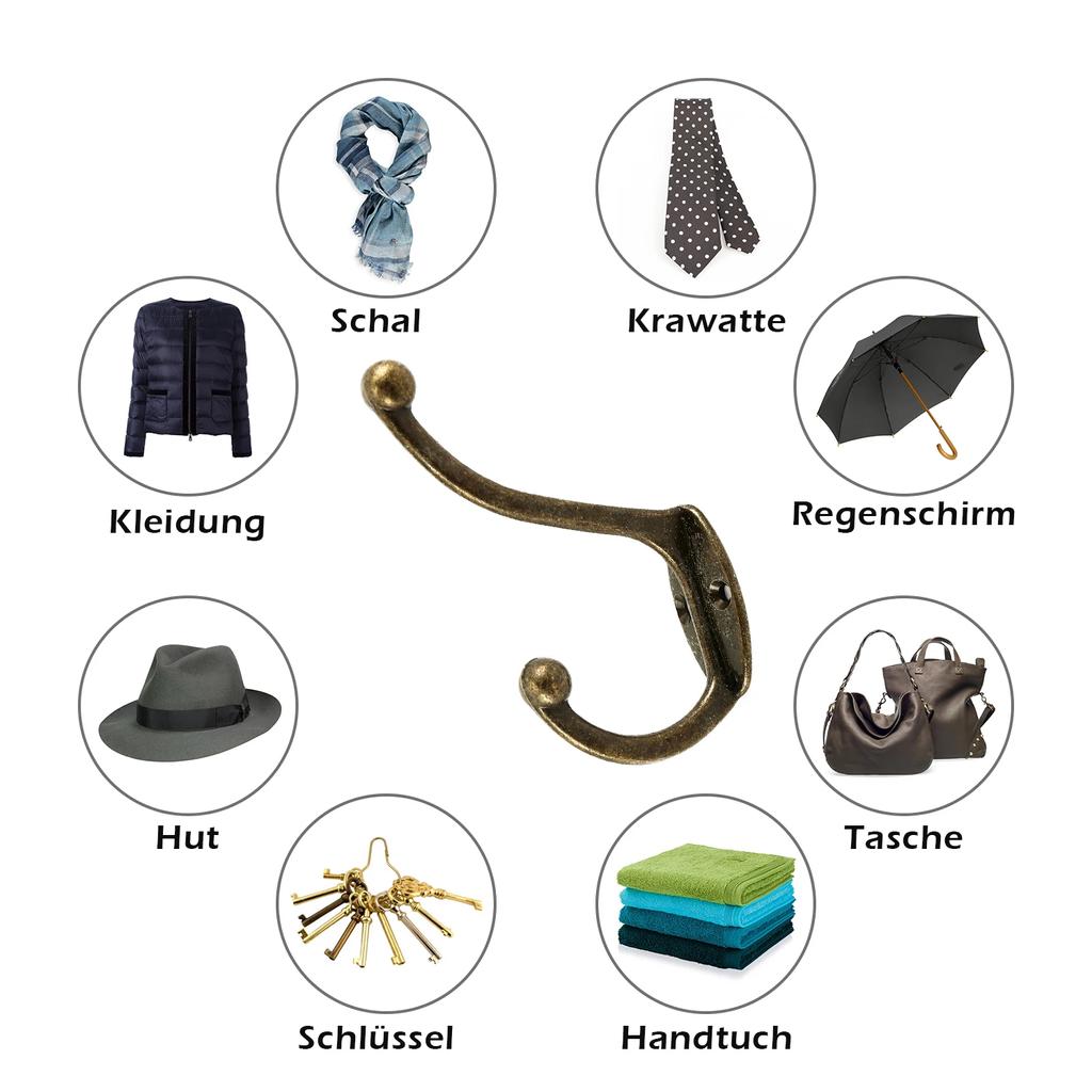 5/10Pcs Retro Hooks Bronze Wall-mounted Dual Prong Coat Rack Clothes Hanger Door Robe Hooks for Keys Hat Bathroom Towel Hooks