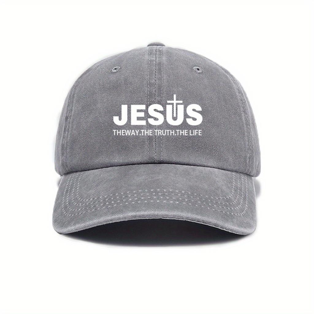 Jesus The Way The Truth The Life Washed Baseball Cap Vintage Denim Adjustable Outdoor Sun Hat