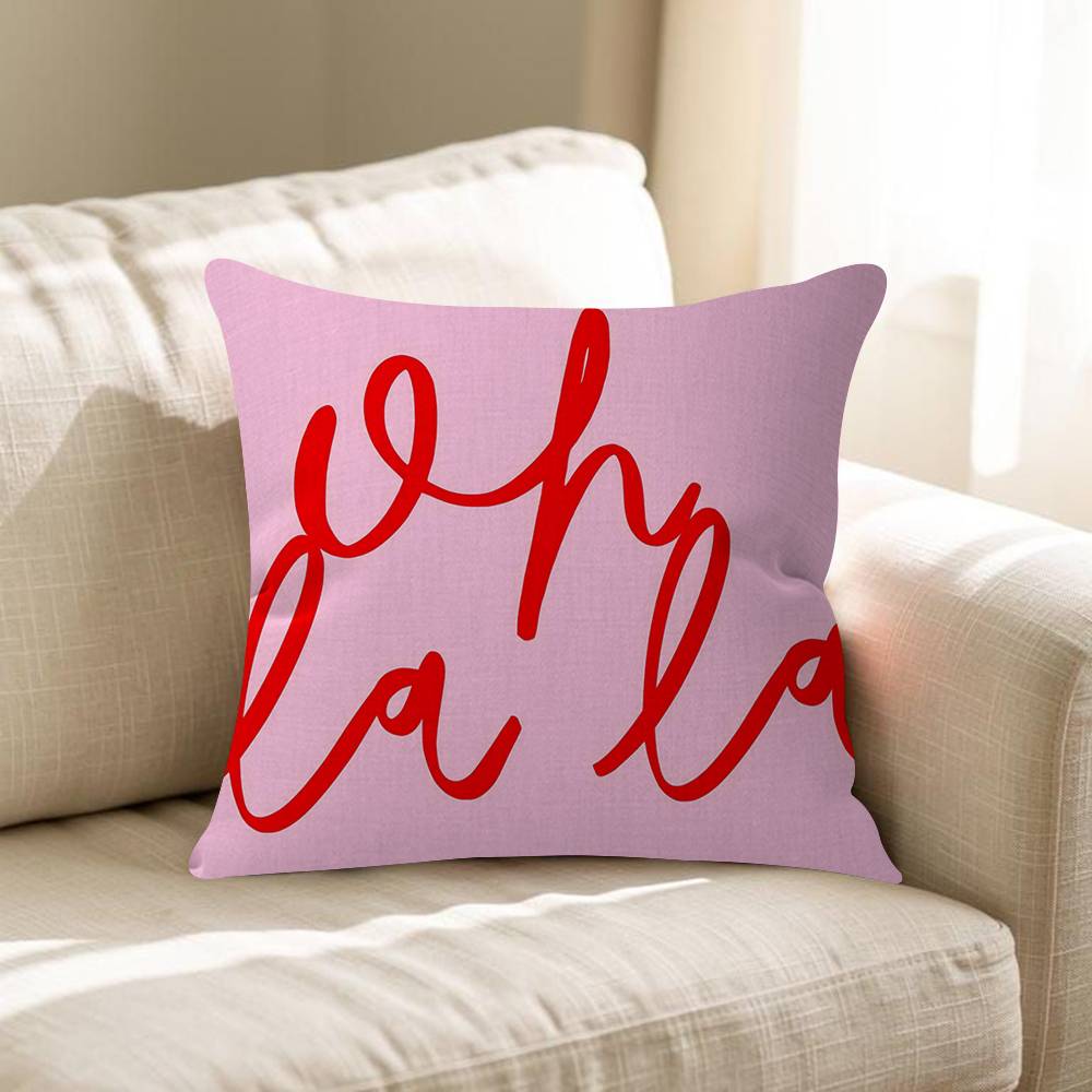 English Letter Pink Oh La La Pillow Covers Cartoon Sofa Decorative Home Doublesided Printing Short Plush Cute Cushion Cover