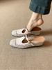 2026 Spring and Summer New Retro Woven Hollow Bag Head Half Drag T-band Mary Jane Shoes Square Head Shallow Mouth
