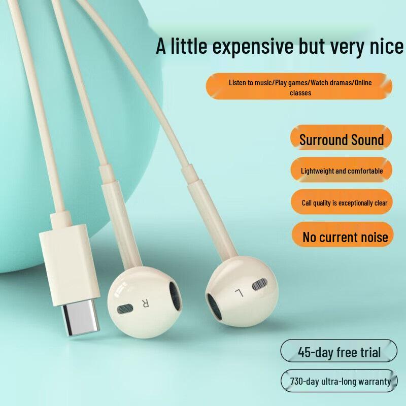 4th Gen Wired Earphones - Type-C/3.5mm for KTV, Sleep, Gaming, Android