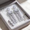 European Style Exotic Long Tassel Earrings with White Rice Beads