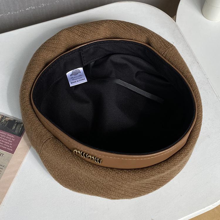 Black Beret Female Corduroy Leather Brim Foreign Artistic Artist Hat Pumpkin Hat Shows Small Trend