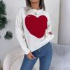 Women's Fashionable Round Neck Long Sleeved Heart-shaped Color Blocked Pullover Sweater Casual Top