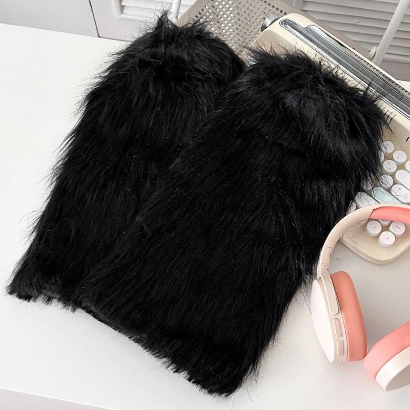Women Cozy Winter Leg Warmers with Soft Furry Harajuku Fuzzy Plush Boot Cuffs Leg Covers for Indoor and Outdoor Use