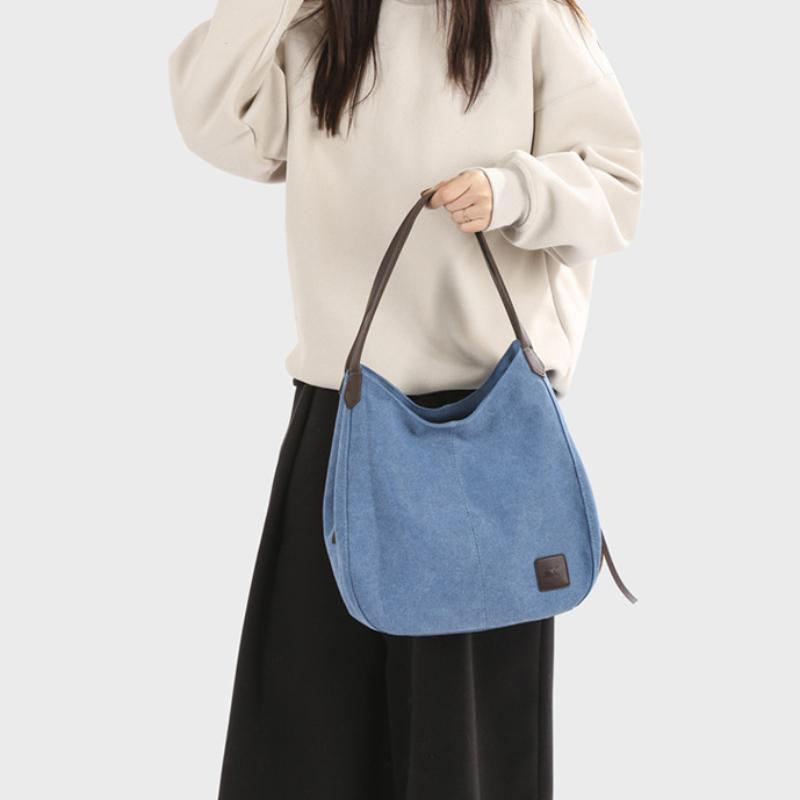Women's Hobo Bag Casual Canvas Large Shoulder Tote with Multiple Compartments, Minimalist and Versatile Design