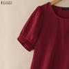 ZANZEA Women Casual Round Neck Solid Color Elegant Short Sleeve Blouse