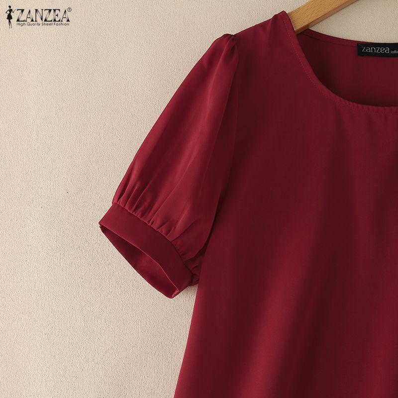 ZANZEA Women Casual Round Neck Solid Color Elegant Short Sleeve Blouse