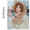 Womens Winter Knit Hooded Hat Scarf Combo With Ear Protection Cute Plush Warm Beanie Outdoor Walking Cycling