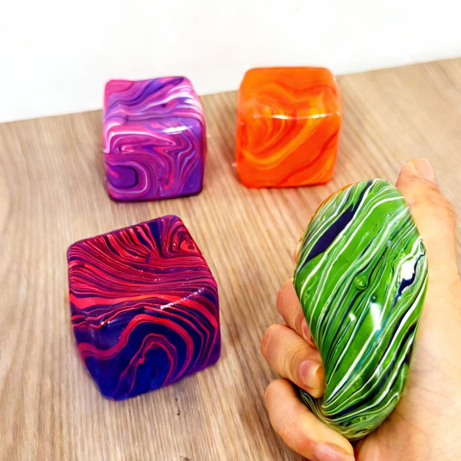 Soft Glutinous Stress-Relief Toy Cube Gel-Filled Stretchable Slow Rebound Sensory Ball Ice Cube Simulation For Therapeutic P