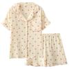 Crepe cotton seersucker women's summer short-sleeved shorts fungus lace collar pajamas set loungewear
