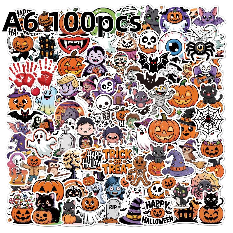 50/100Pcs Kawaii Halloween Ghost Skull Pumpkin Stickers Notebook Guitar Skateboard Waterproof Cute Decorative Sticker Toy