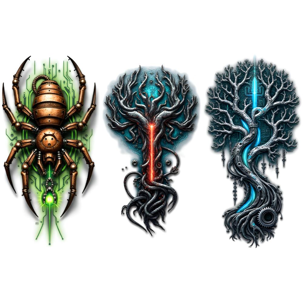 3PCS Temporary Tattoos Long Lasting Body Stickers Robot Mechanical Animals Adult Tattoo Stickers Cosplay Party Stickers Props