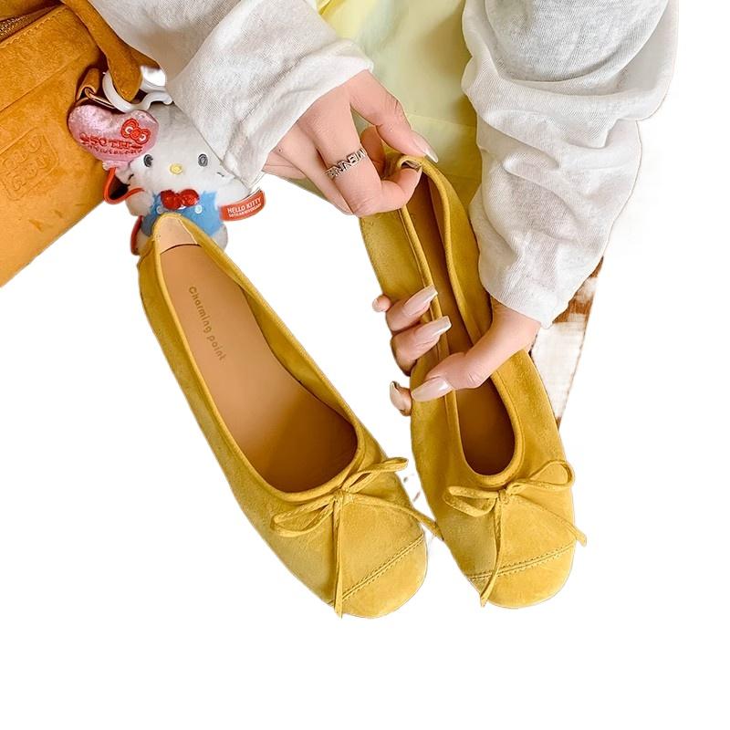 Fashion Spring New Style Women Flats Split Toe Shoes with Bow Soft Leather Bow Tie Front Shallow Slip on Girls Shoes Flats Ballet Shoes