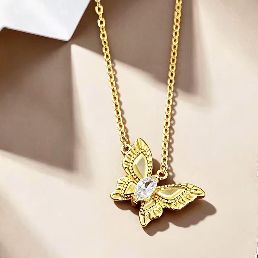 Luxury Butterfly Pendant Necklace: Gold-Plated 925 Sterling Silver Clavicle Chain