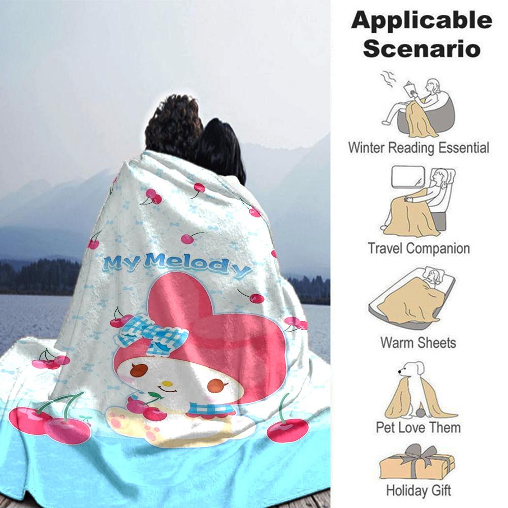 1pc My Melody Cherry blanket Lightweight Flannel Throw for Sofa Bed Travel Camping Livingroom Office Couch Chair
