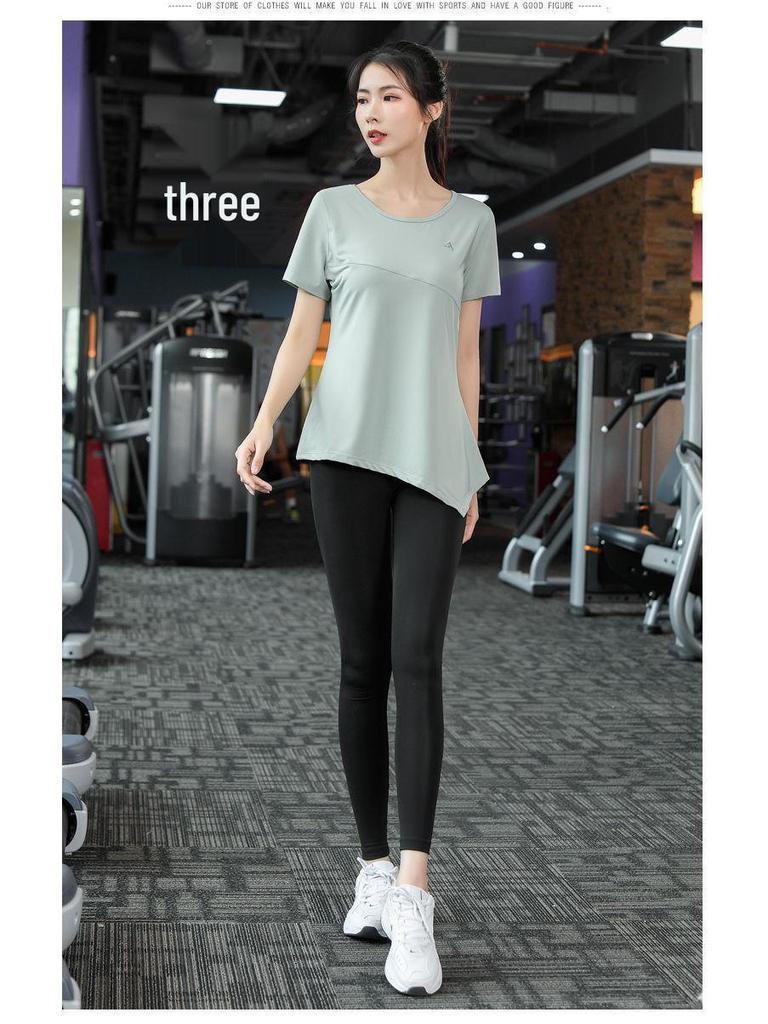 Dámské velké rychleschnoucí tričko s krátkým rukávem na jógu a fitness: Letní posilovací oblečení, Slim, Vysoce elastické