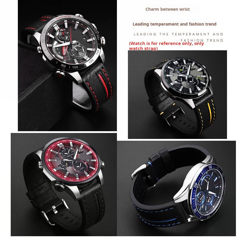 For Casio EDIFICE ECB-900YDB ECB-1000 EFR303/304/S510 EQB-50 Series Watch Band Genuine Leather Cowhide Watch Strap 22MM Bracelet