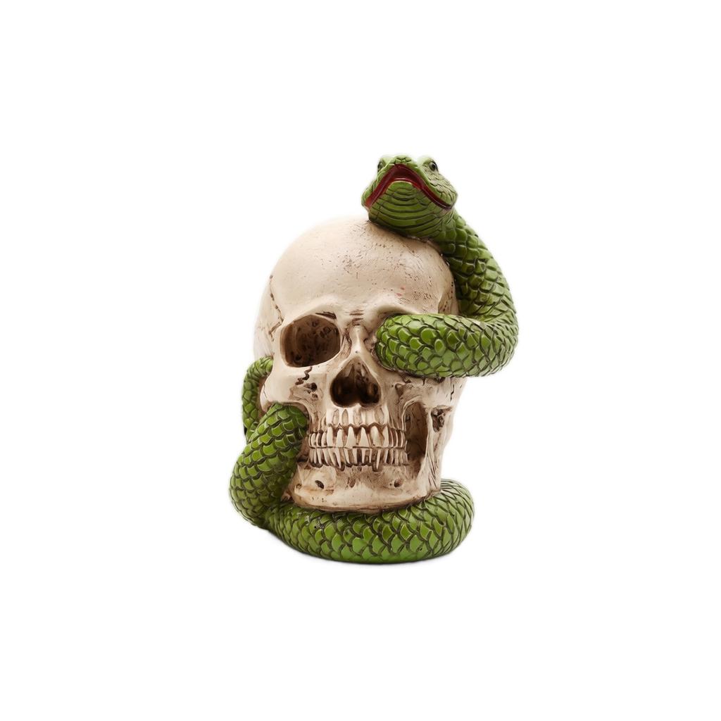 Decorative Skull and Snake Figurine Resin Desktop Ornament for Home Office Tabletop Display Halloween Theme