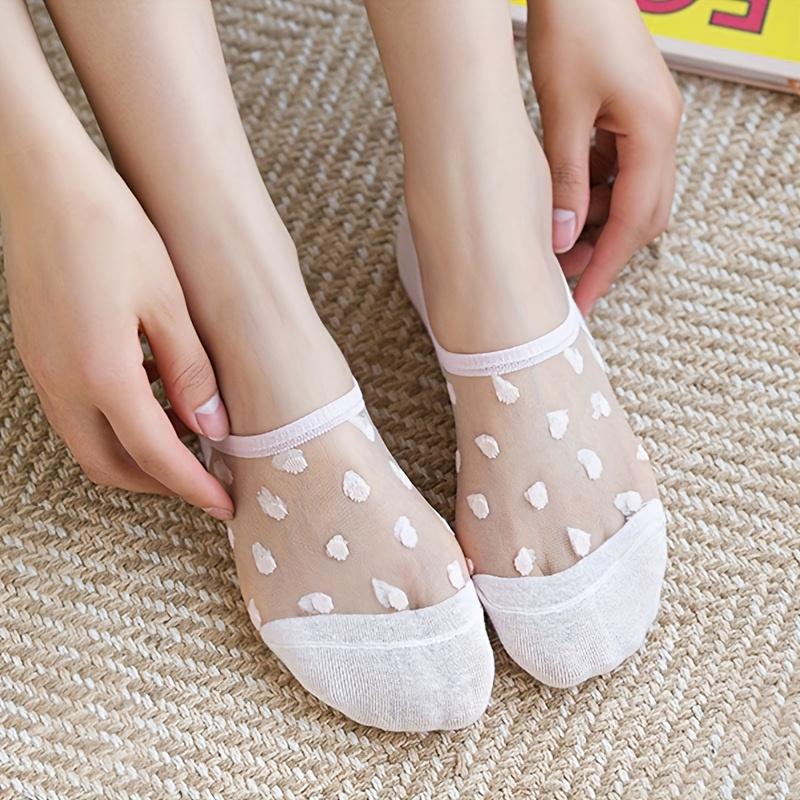 5 Pairs Spring/Summer Women's Breathable Mesh Dot Pattern Multi Color Boat Socks Suitable for Daily Wearing and Casual Socks