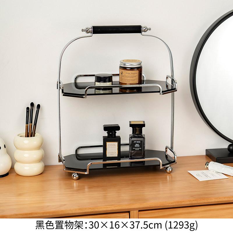 Nordic Light Luxury 2-Tier Storage Rack Desktop Tray - Iron & Acrylic Organizer for Vanity Office Home Decor чёрный