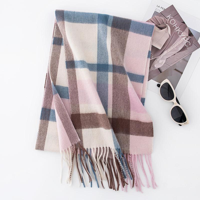

Wool Scarf for Women in Autumn and Winter New Style High End Versatile Men s and Women s Thickened Plaid Splicing Warm Cashmere Scarf 190*30cm