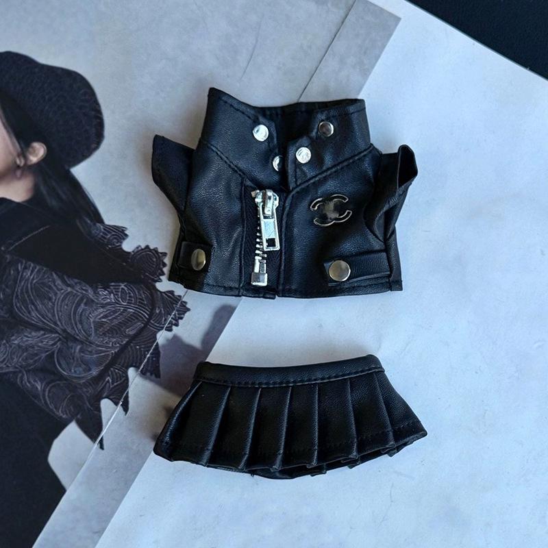 

Labubu Doll Clothes Set: Punk Leather Jacket & Skirt, Fits 17cm Doll Clothes only (doll not included)