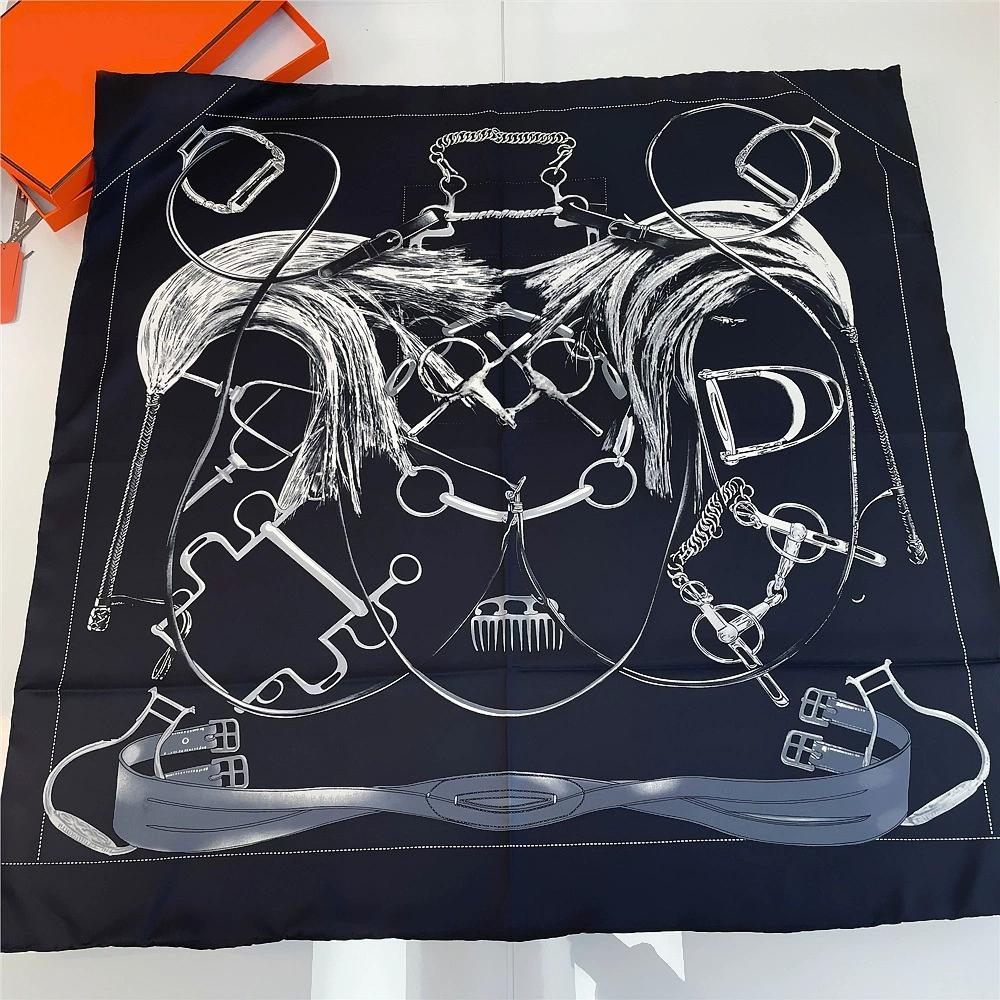 90cm Manual Hand Rolled Twill Silk Scarf Women Brand Printe Square Scarves Wraps Silk Foulards Femme Bandana Head Hijab
