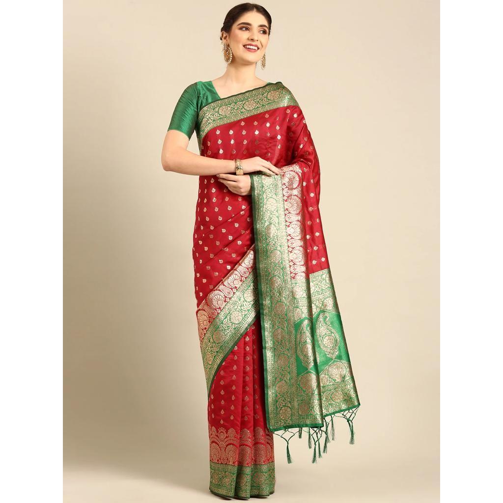 Beautiful Zari Work In Form of Traditional Motifs. This Beautiful Saree Is Elegantly Decorated with Gorgeous Solid Jacquard