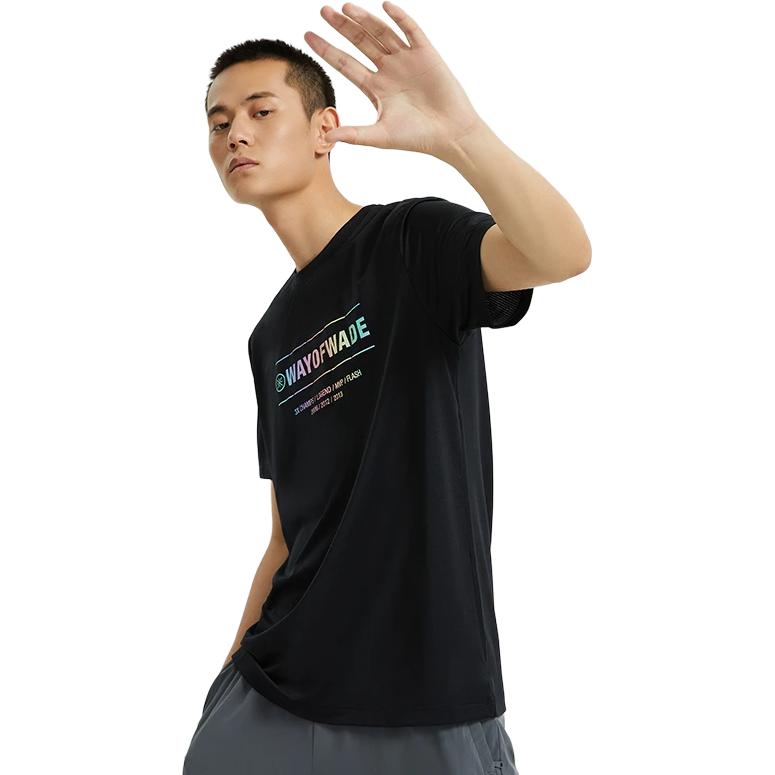 Li Ning Wade Series Reflective Letter Quick-Dry Sports Crew Neck Short Sleeve T-Shirt Men Tops Black ATSR287-1
