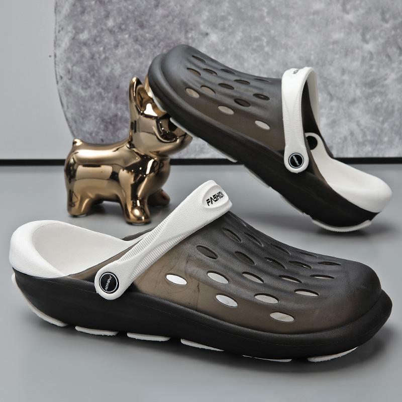 Baotou Beach Hole Shoes Men's Jelly Sole EVA Outer Wear Hole Shoes Couple Large Size Casual Wading Shoes Men