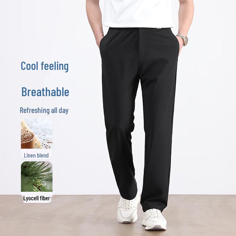 Men s Summer Linen Blend Loose Straight Casual Pants XL
