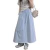 Plus Size Korean A-line Solid Color Mid-length Skirt - Spring/Summer Casual Style with Drawstring and Spliced Design