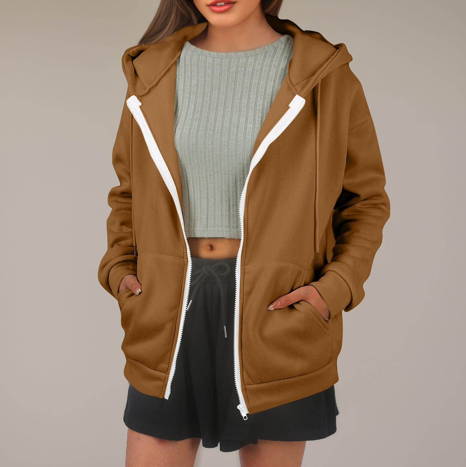 

Женская толстовка с капюшоном, однотонная, с длинными рукавами, свободная спортивная куртка с капюшоном XL коричневый