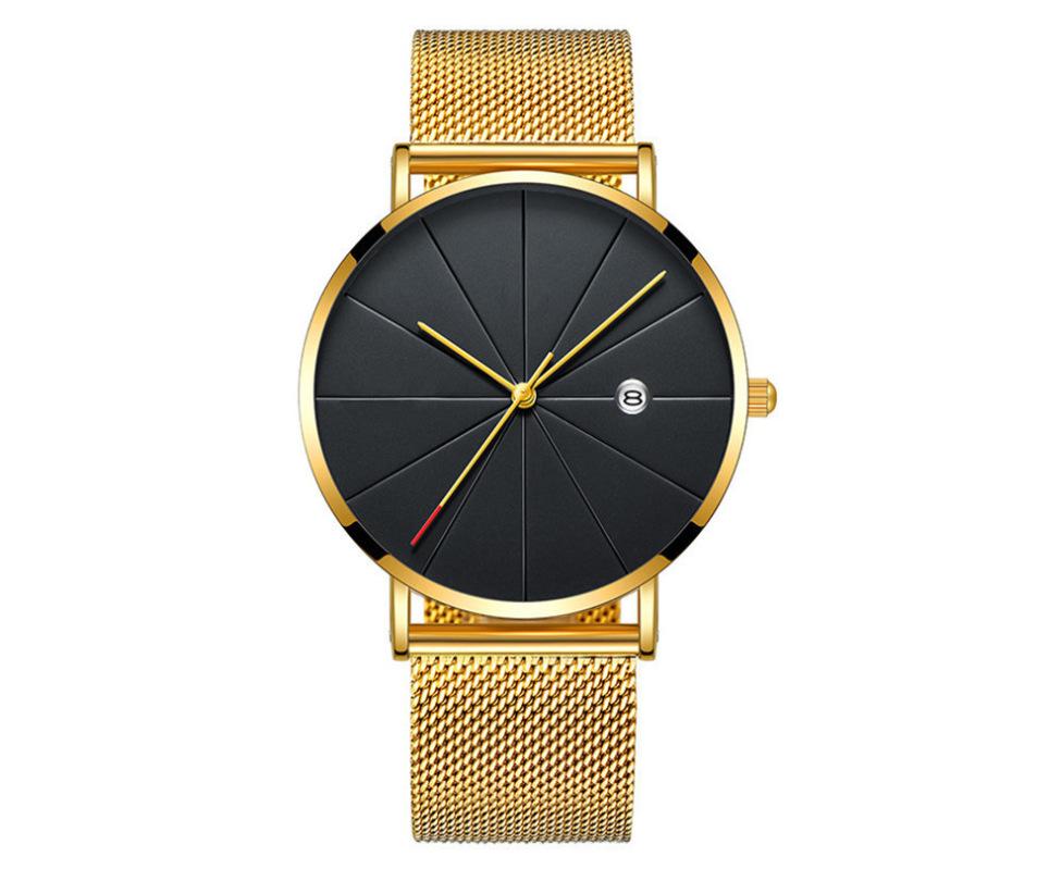 Men'S Large Surface Hands Simple Rice Line Date Mesh Strap Watch Creative Quartz Stainless Steel Watch