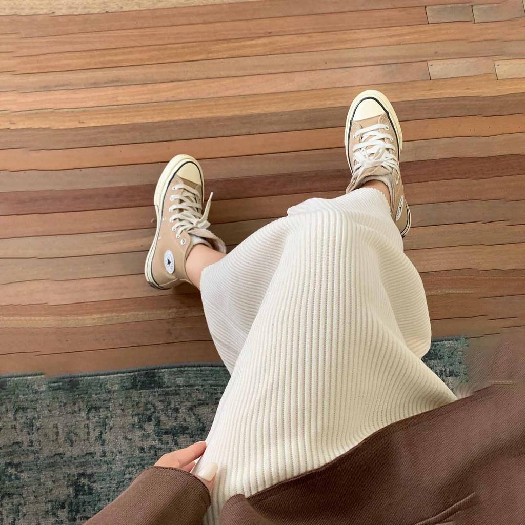 Damen Cord A-Linien Midirock Hohe Taille Elastischer Stretch Gerader Schnitt Langer Rock