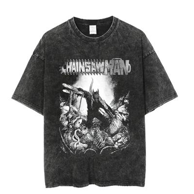 Vintage gewaschene T-Shirts Chainsaw Man Anime T-Shirt für Männer Frauen Harajuku Oversize Tee Baumwolle Streetwear Unisex Oberteile