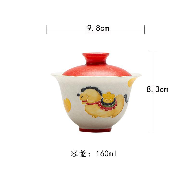 

160ml Hand Painted Horse Get Wealth Gaiwan Antique Tea Tureen Tea Bowl With Lid Kit Tea Making Cover Bowl Tea Ceremony Craft