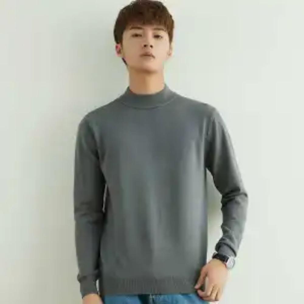 Retro Chic Men's Semi Pullovers High Street High Neck Casual Trend Korean Solid Color Niche Interior Vintage All-match Sweaters