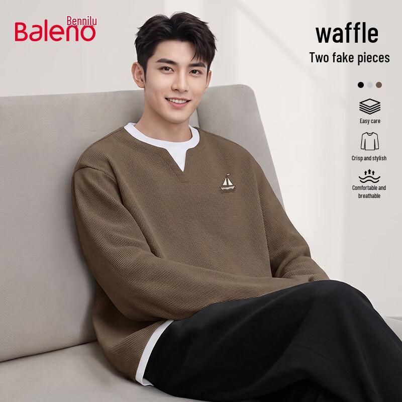 Baleno Men s Waffle Grid Faux Two-Piece Long Sleeve T-Shirt L