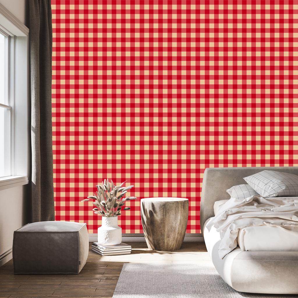 Christmas Autumn Plaid Wallpaper Coral and Red 50x1000