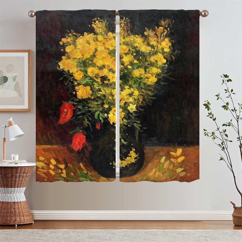 

Розовые шторы Van Gogh Blackout для гостиной, подхваты для штор из бисера, шторы для дома и декора, бесплатная доставка, кружево W50xH70cmx2pcs-CL