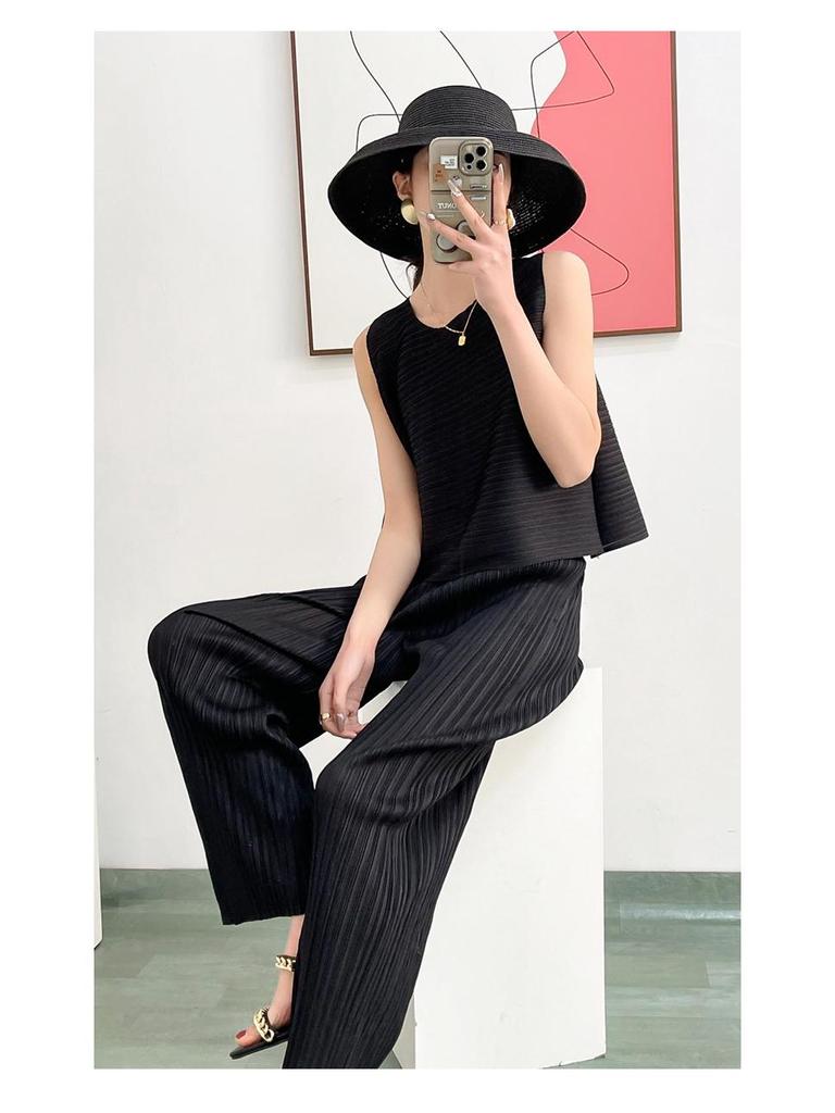2024 Damen Sommer Mode Unregelmäßiges Plissee Ärmelloses Top