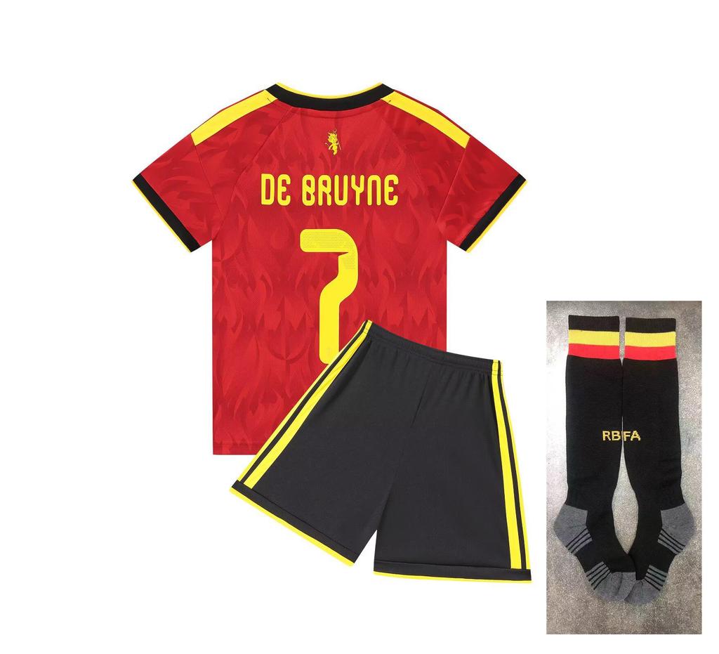 Belgium Home National Team No. 7 Football Jersey Kids Set, Sizes 14-30