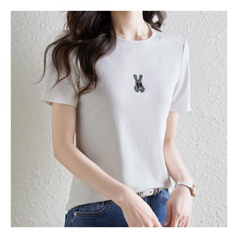 Navava Women NT1612 RabbiT Beads Round Neck ShorT Sleeve T shirT