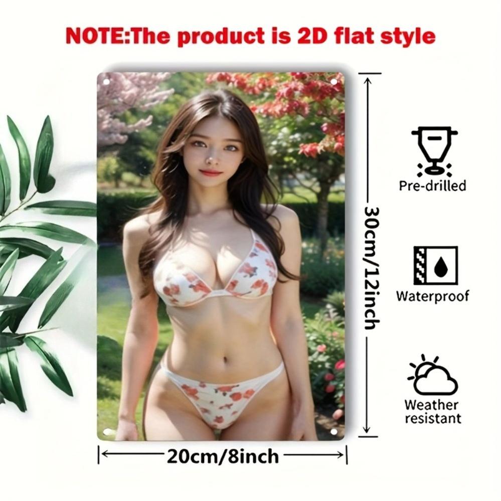 

Vintage Metal Wall Art Sign Floral Bikini Girl Decor for Home Bar Cafe Bedroom Gift 20x30cm