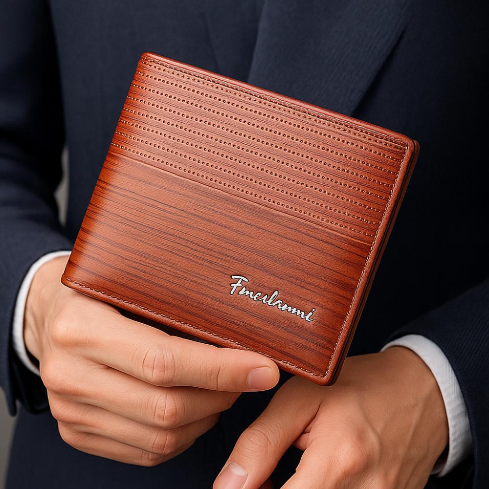 

Pu Leather Men s Short Wallet Business Credit Card Holder Fashion Male Bifold Wallets Travel колір світло кави